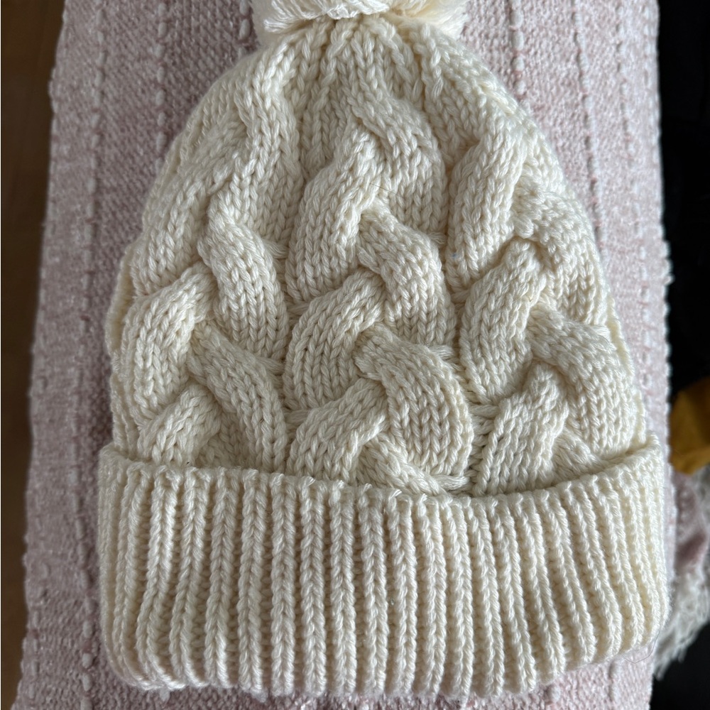 Indigo Cozy Cream Knit Pom-Pom Beanie